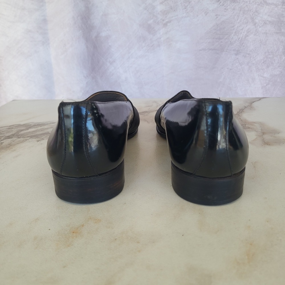 Santoni Italy Mens 9 UK / 10 US Black Patent Leather Grosgrain Tuxedo Loafers - Picture 4 of 8